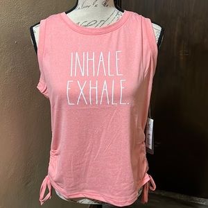 RAE DUNN Felicity Inhale Exhale Ruched Side Tie Tank